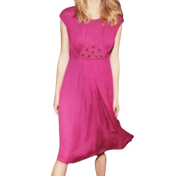 Boden Beaded Jeweled Georgette Fuchsia Pink Scoop Neck Midi Dress - 4 - Picture 1 of 14